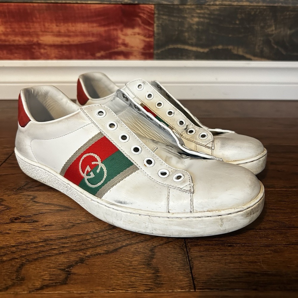 Vintage Gucci Ace Sneakers Size 6.5 38 Red White Mens No Laces